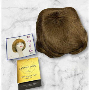 Forever Young Brown Human Hair Wig With Bangs No Lace Glueless Short Bob Wigs